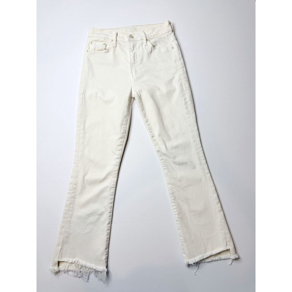 Mother The Insider Crop Step Fray Jeans Womens 26 Wash Cream High Rise Raw Hem